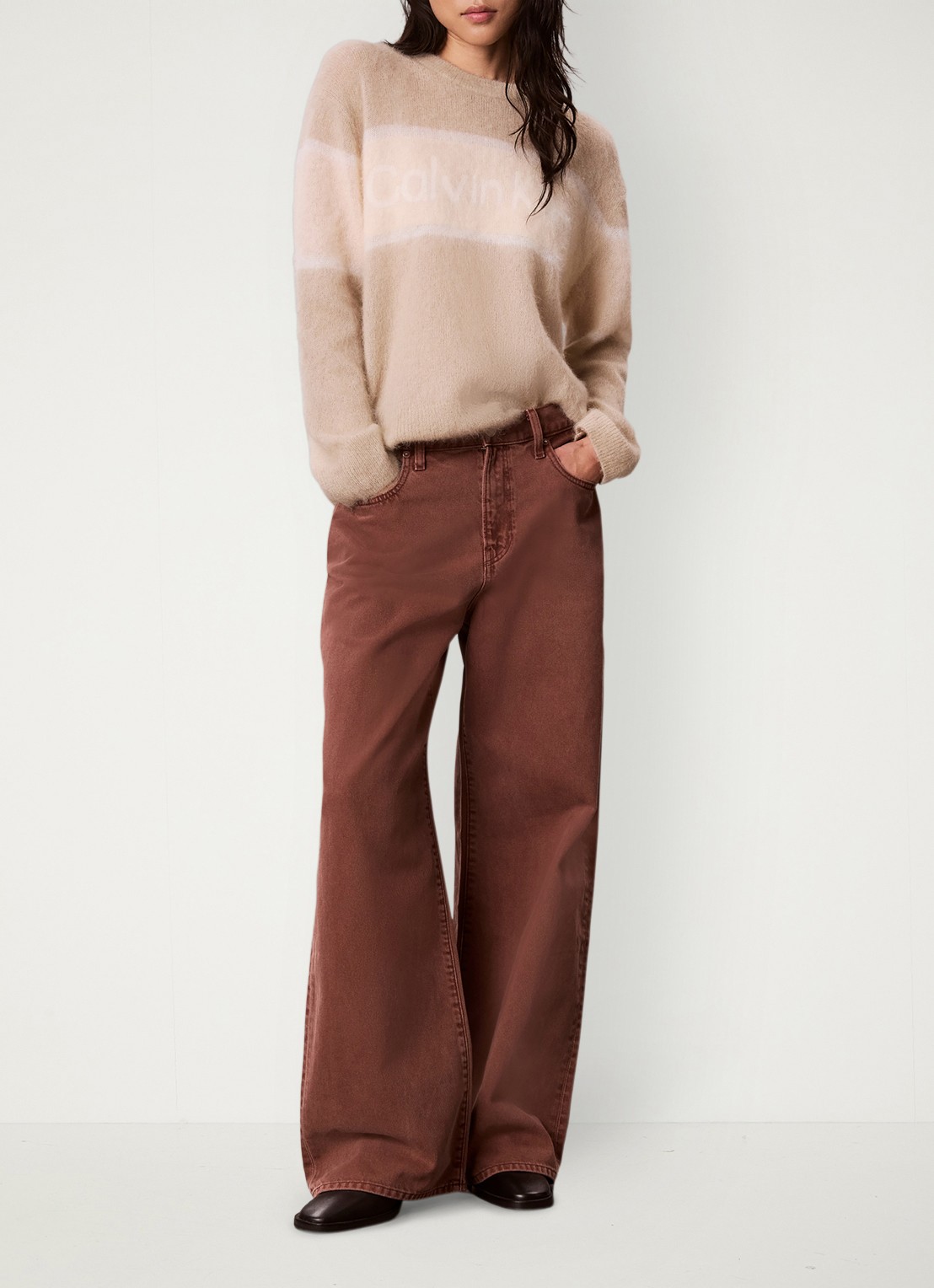 Calvin Klein Pullover in alpaca wolblend met strreepprint - voorkant 7 rood