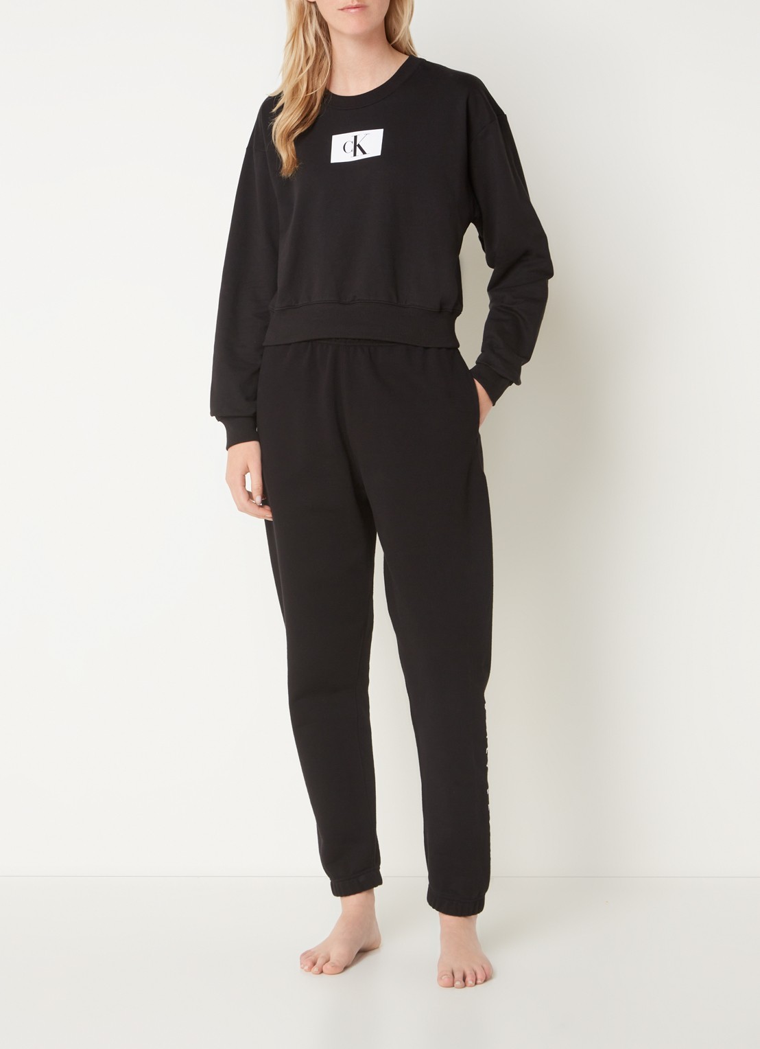Calvin Klein Pyjama sweatshirt met logo - voorkant 4 zwart