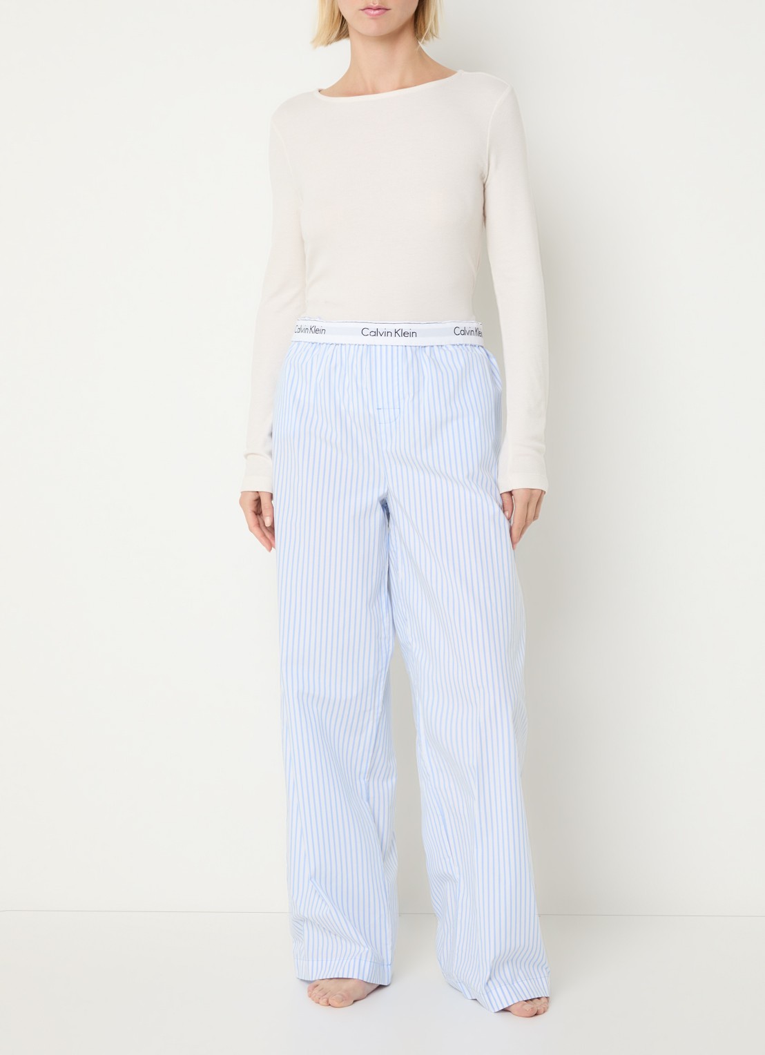 Calvin Klein Pyjamabroek met logoband - voorkant 4 lichtblauw