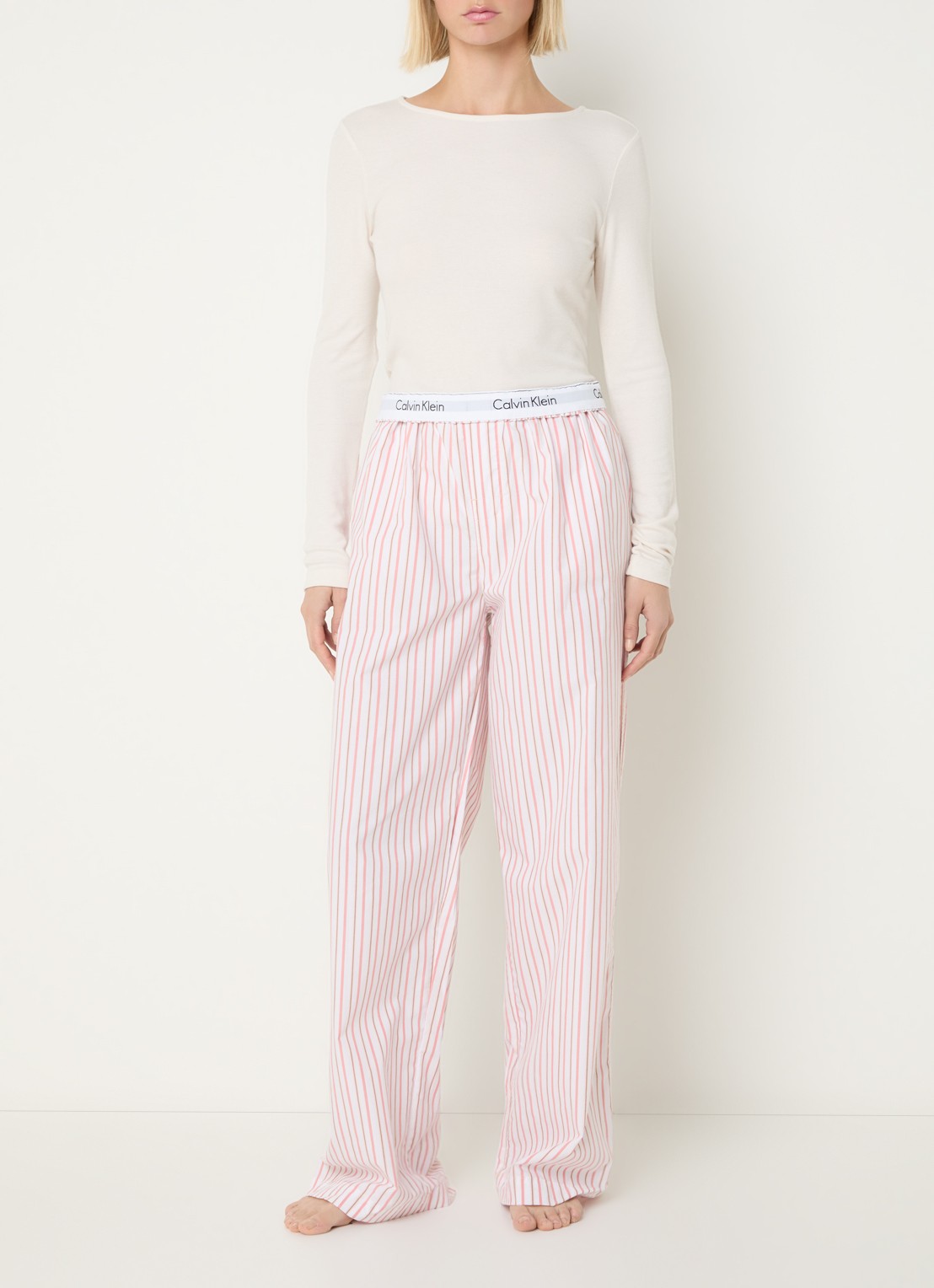 Calvin Klein Pyjamabroek met logoband - voorkant 3 abrikoos