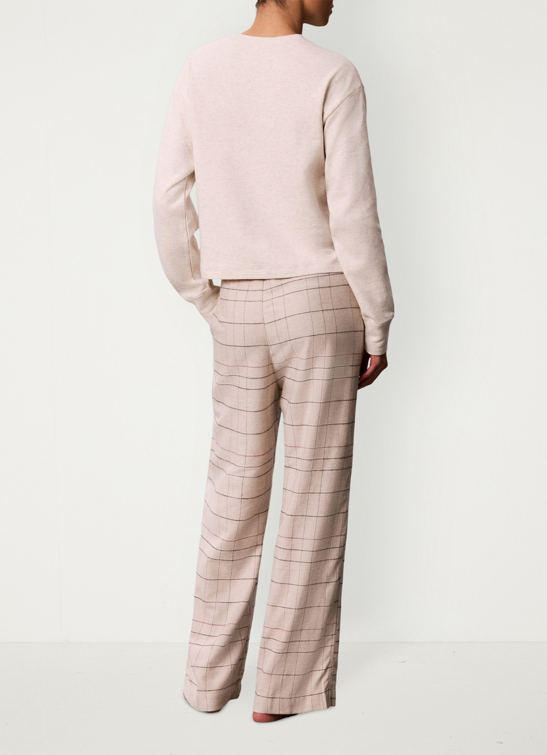 Calvin Klein Pyjamabroek met ruitdessin en logopatch - achterkant 7 beige