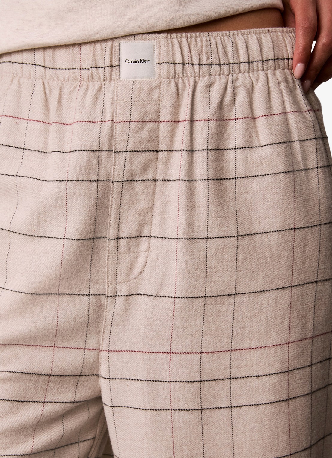 Calvin Klein Pyjamabroek met ruitdessin en logopatch - detail 4 beige