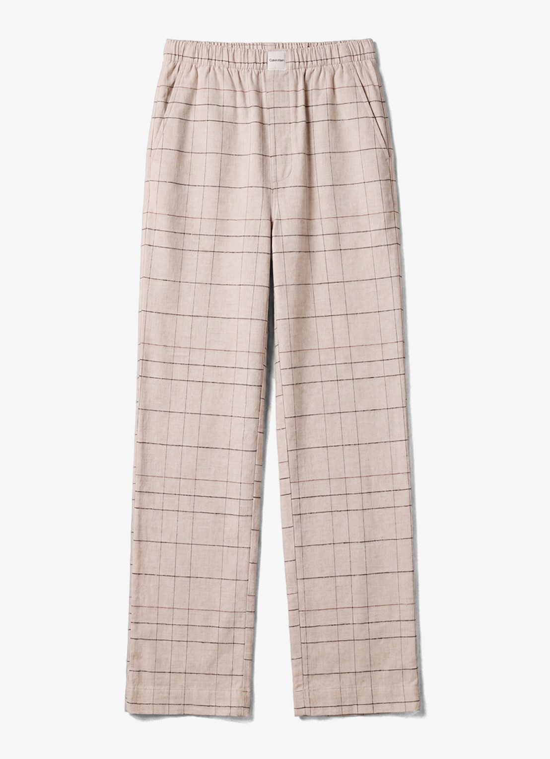 Calvin Klein Pyjamabroek met ruitdessin en logopatch - voorkant beige