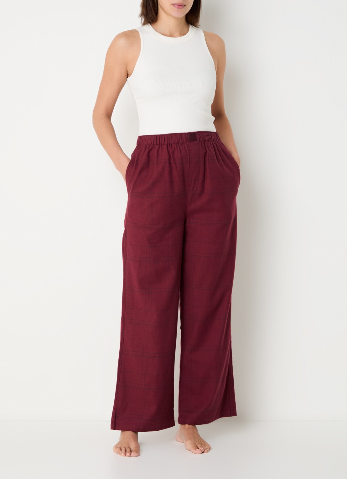 Calvin Klein Pyjamabroek met ruitdessin - voorkant 3 donkerrood