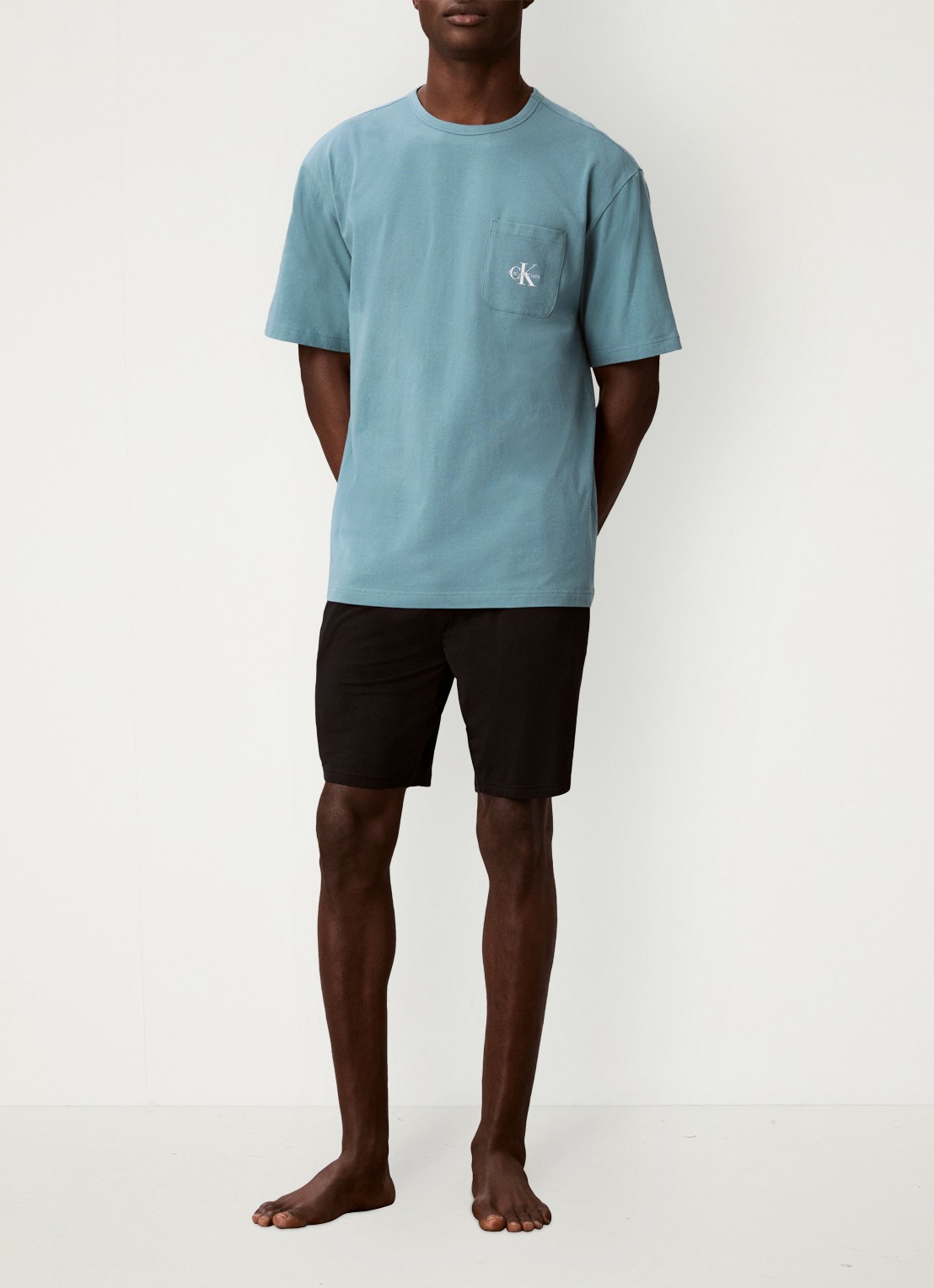 Calvin Klein Pyjamashirt met logo - voorkant 3 lichtblauw