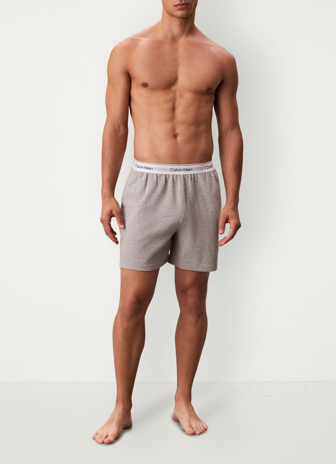 Calvin Klein Pyjamashorts met logoband - voorkant 9 lichtgrijs