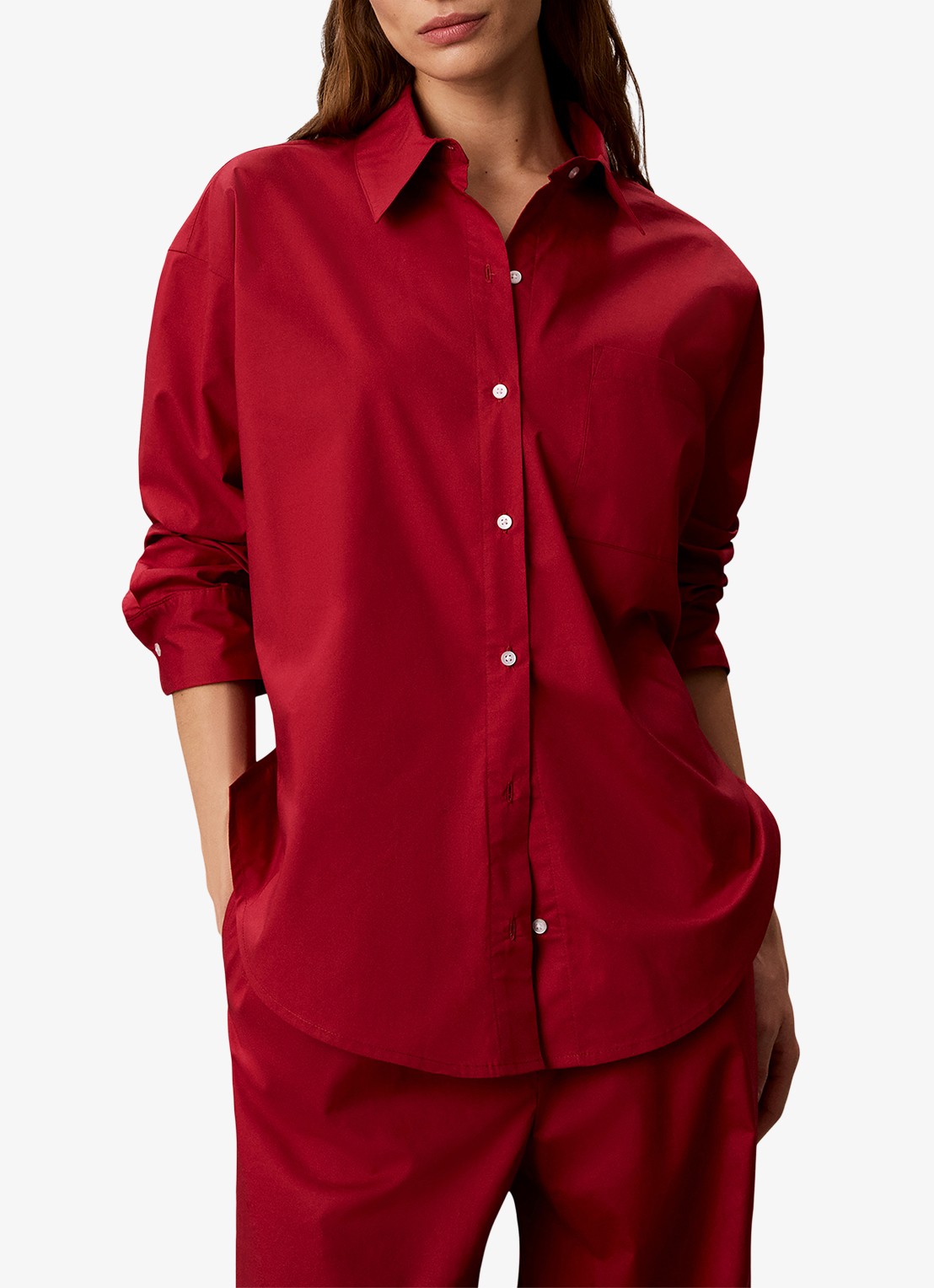 Calvin Klein Pyjamatop met kraag - detail donkerrood