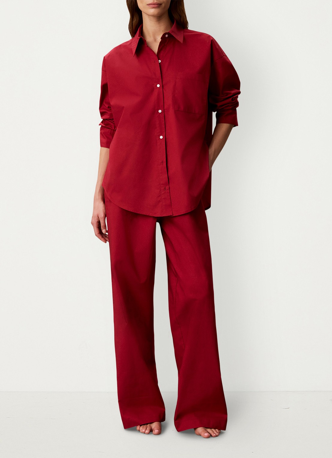 Calvin Klein Pyjamatop met kraag - voorkant 7 donkerrood
