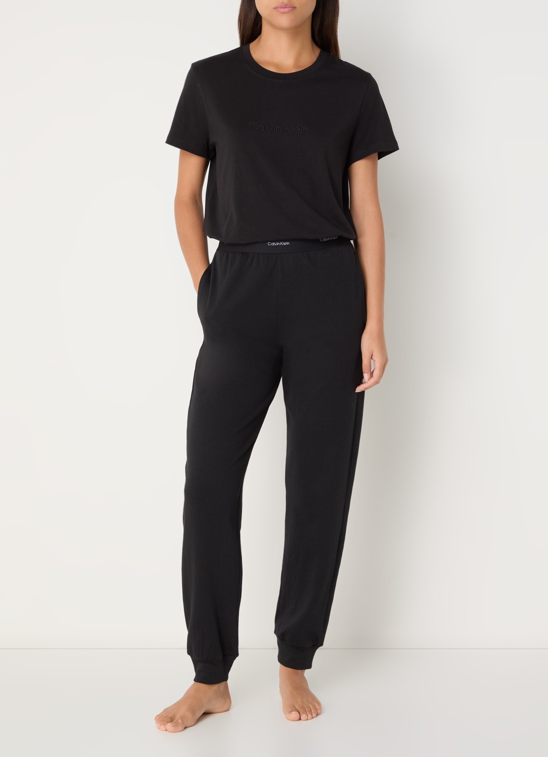 Calvin Klein Pyjamatop met logoborduring - voorkant 3 zwart