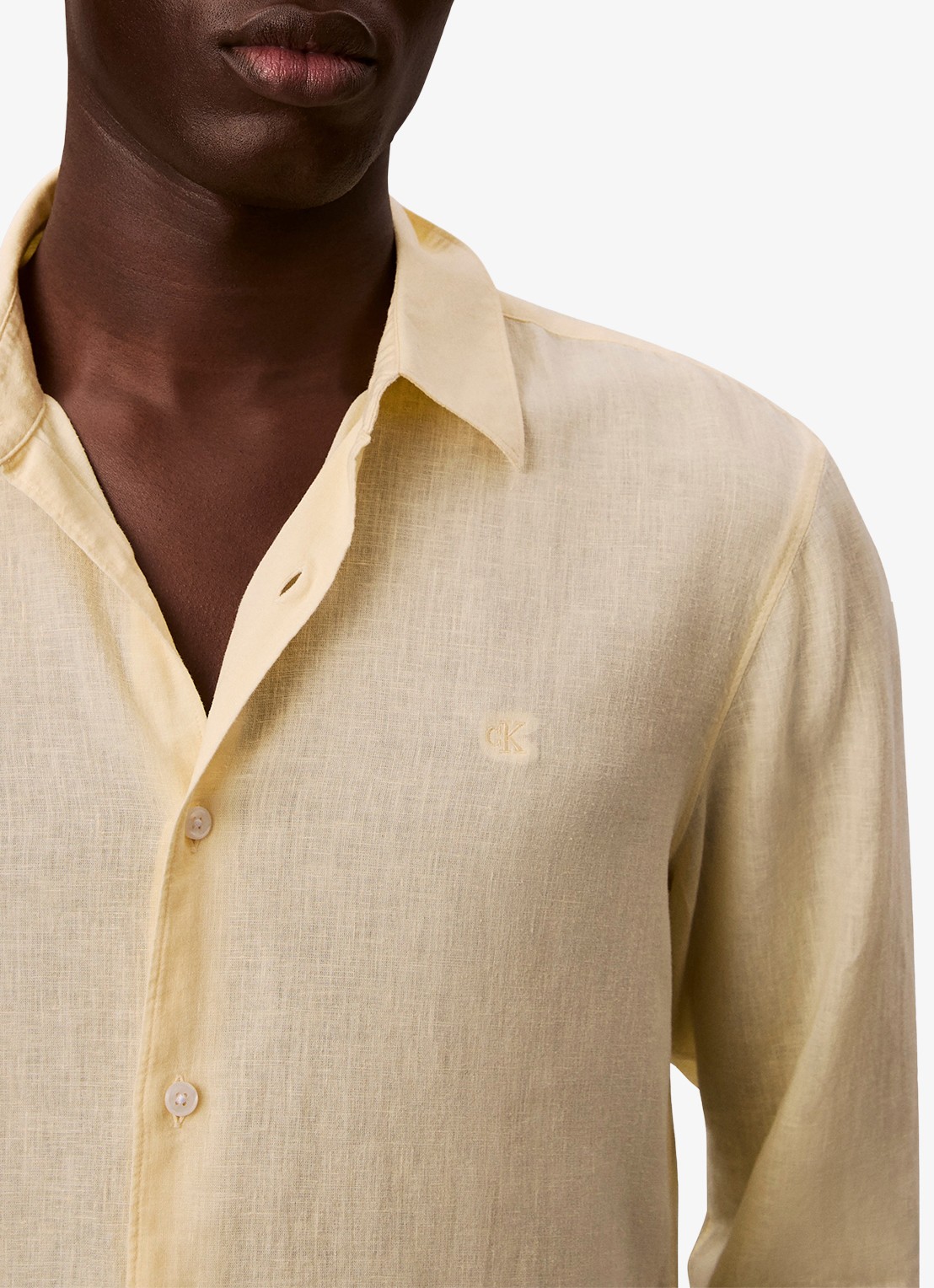 Calvin Klein Regular fit overhemd in linnenblend - detail 5 lichtgeel