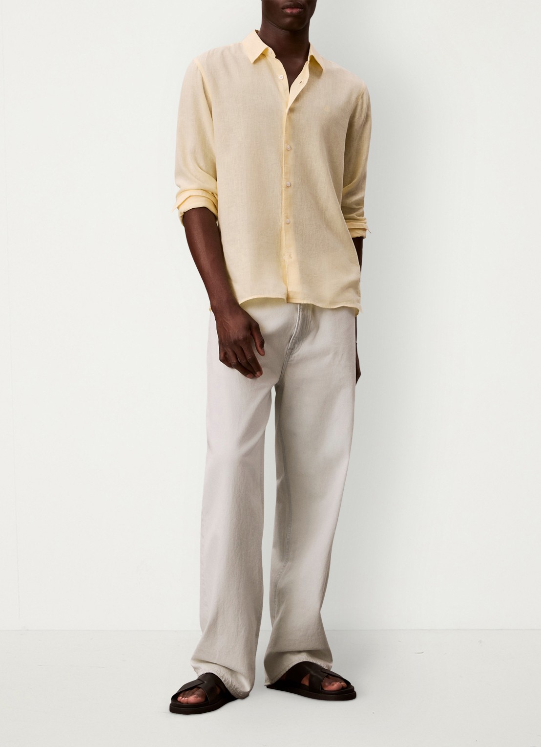 Calvin Klein Regular fit overhemd in linnenblend - voorkant 2 lichtgeel