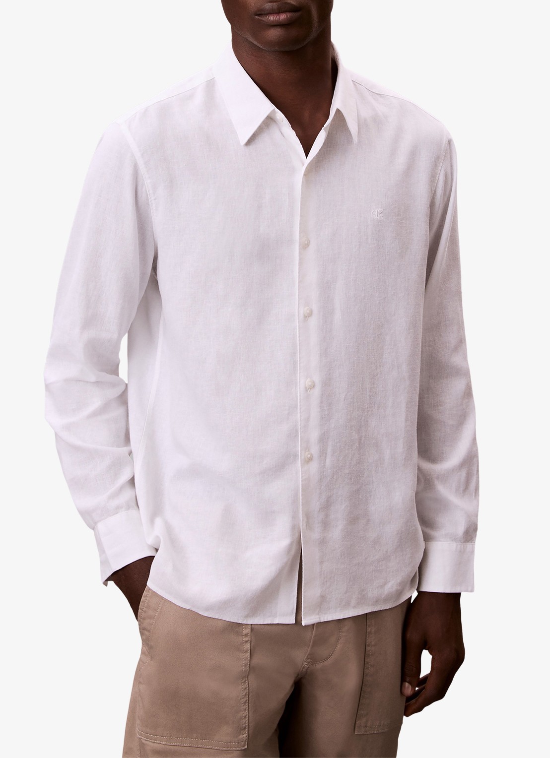 Calvin Klein Regular fit overhemd in linnenblend - detail 3 wit