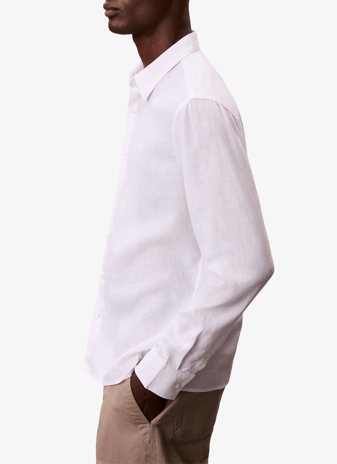 Calvin Klein Regular fit overhemd in linnenblend - detail 4 wit