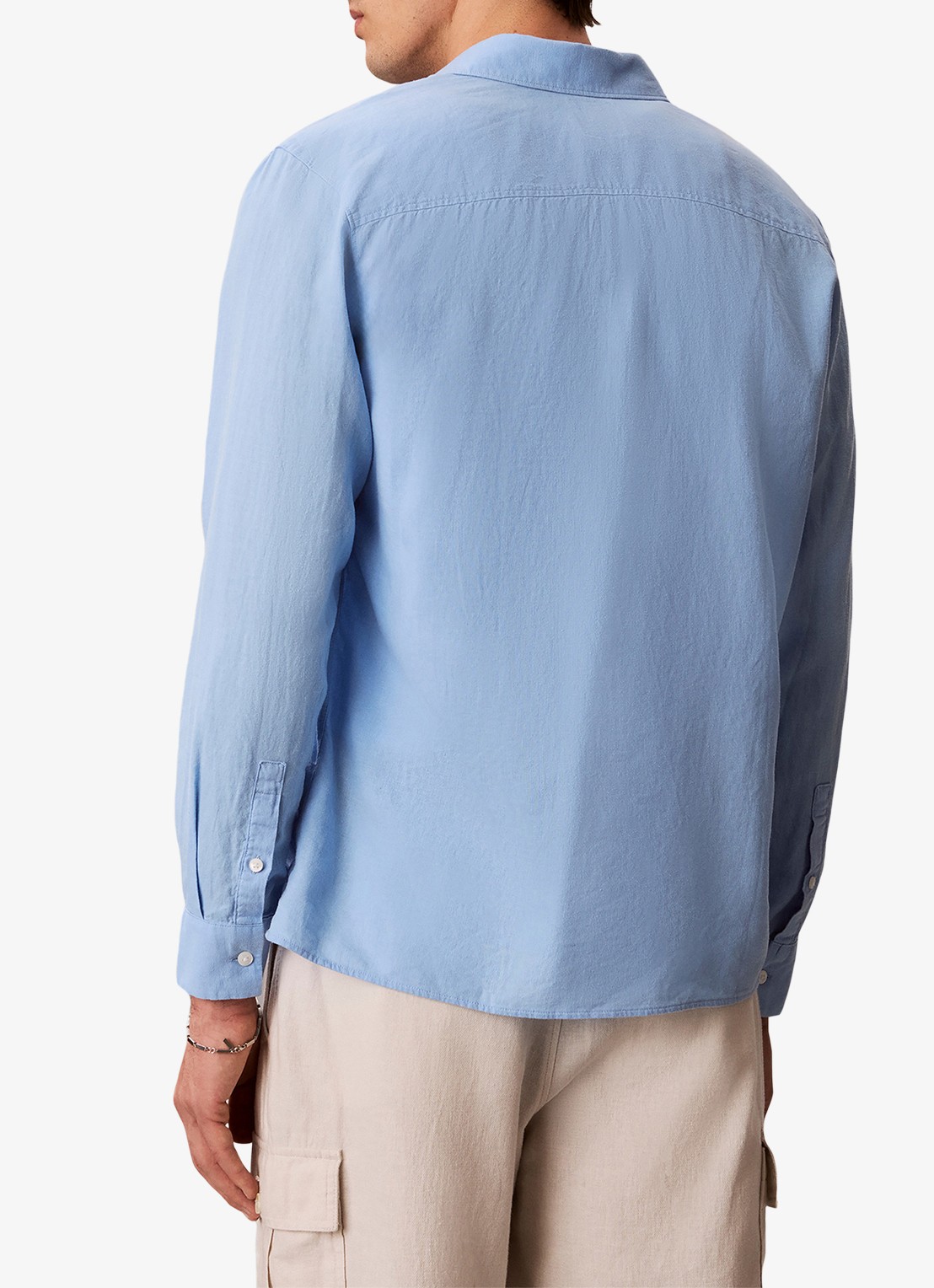 Calvin Klein Regular fit overhemd in linnenblend - achterkant 3 lichtblauw
