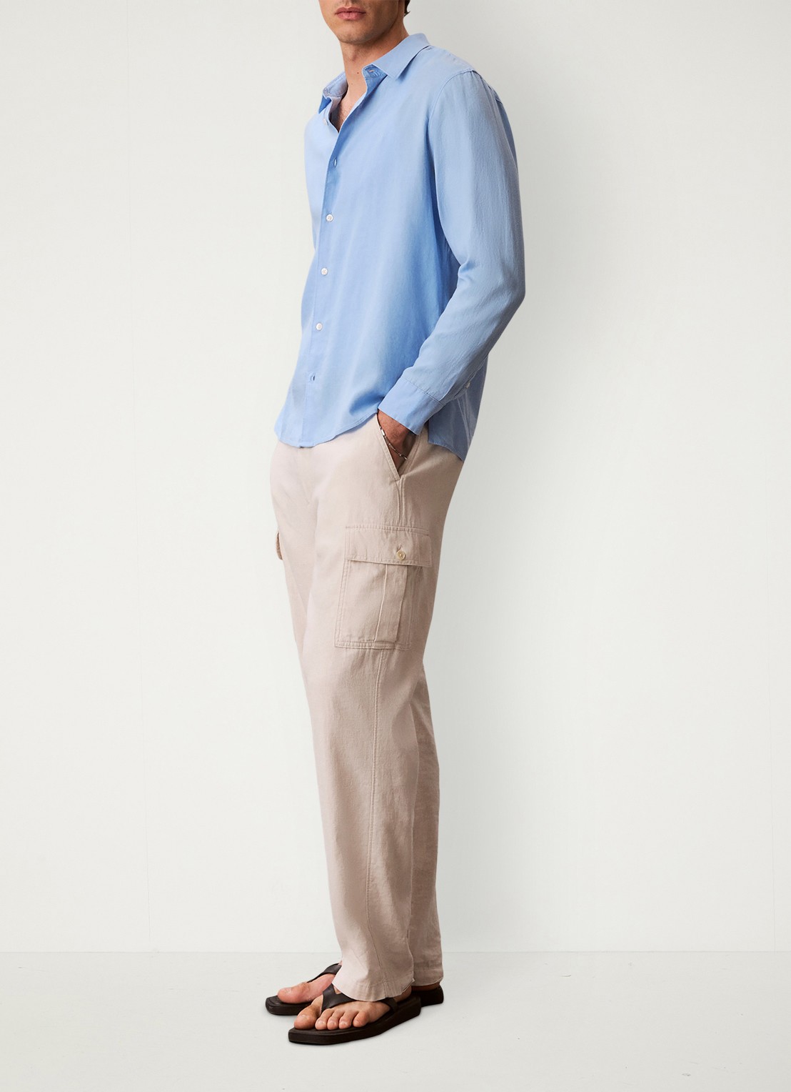 Calvin Klein Regular fit overhemd in linnenblend - voorkant 2 lichtblauw