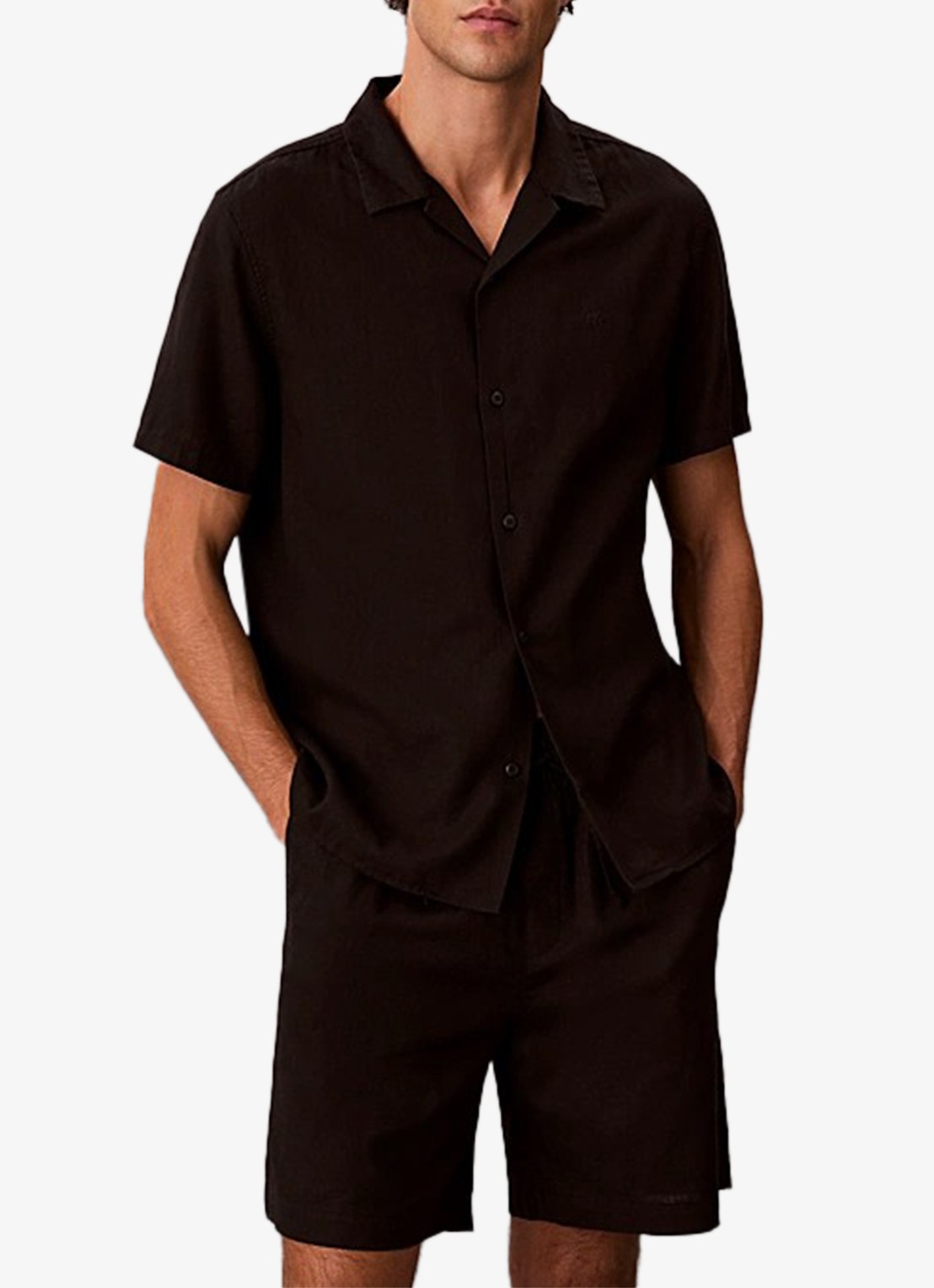 Calvin Klein Regular fit overhemd in linnenblend - detail zwart