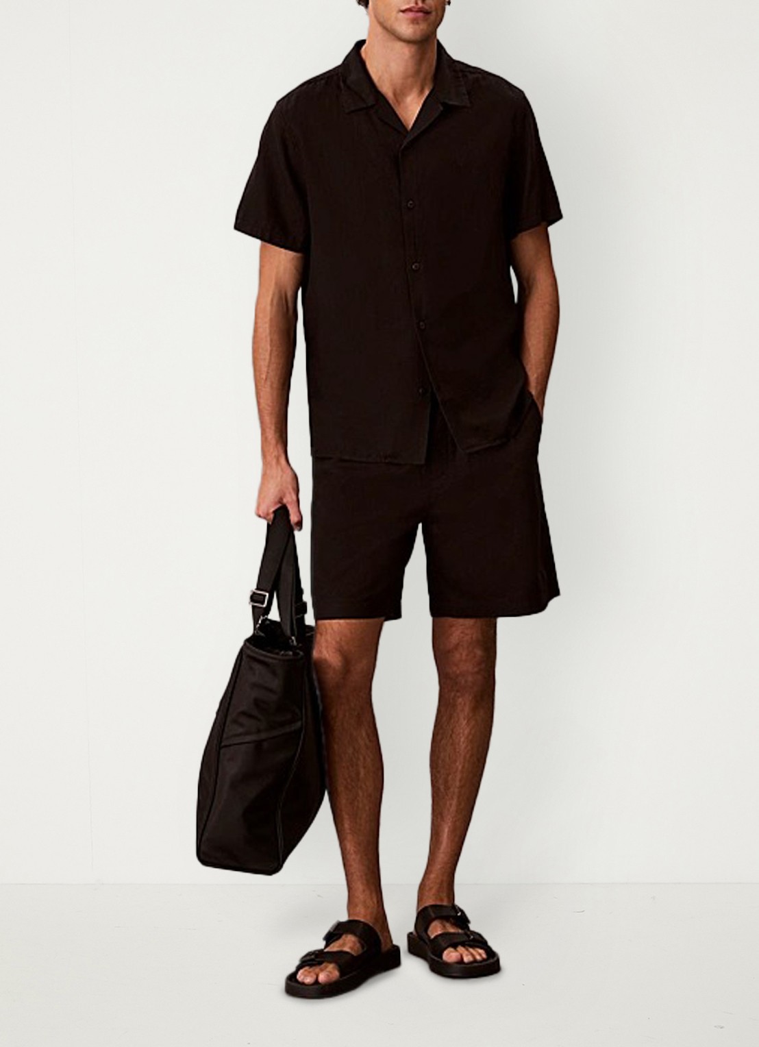 Calvin Klein Regular fit overhemd in linnenblend - voorkant 3 zwart