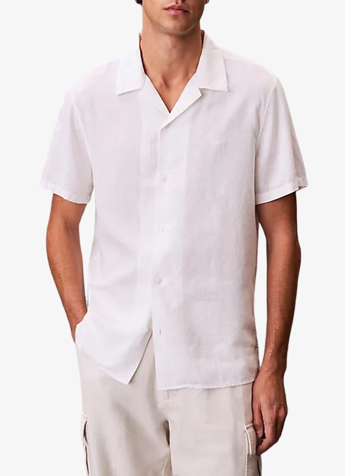 Calvin Klein Regular fit overhemd in linnenblend - detail wit