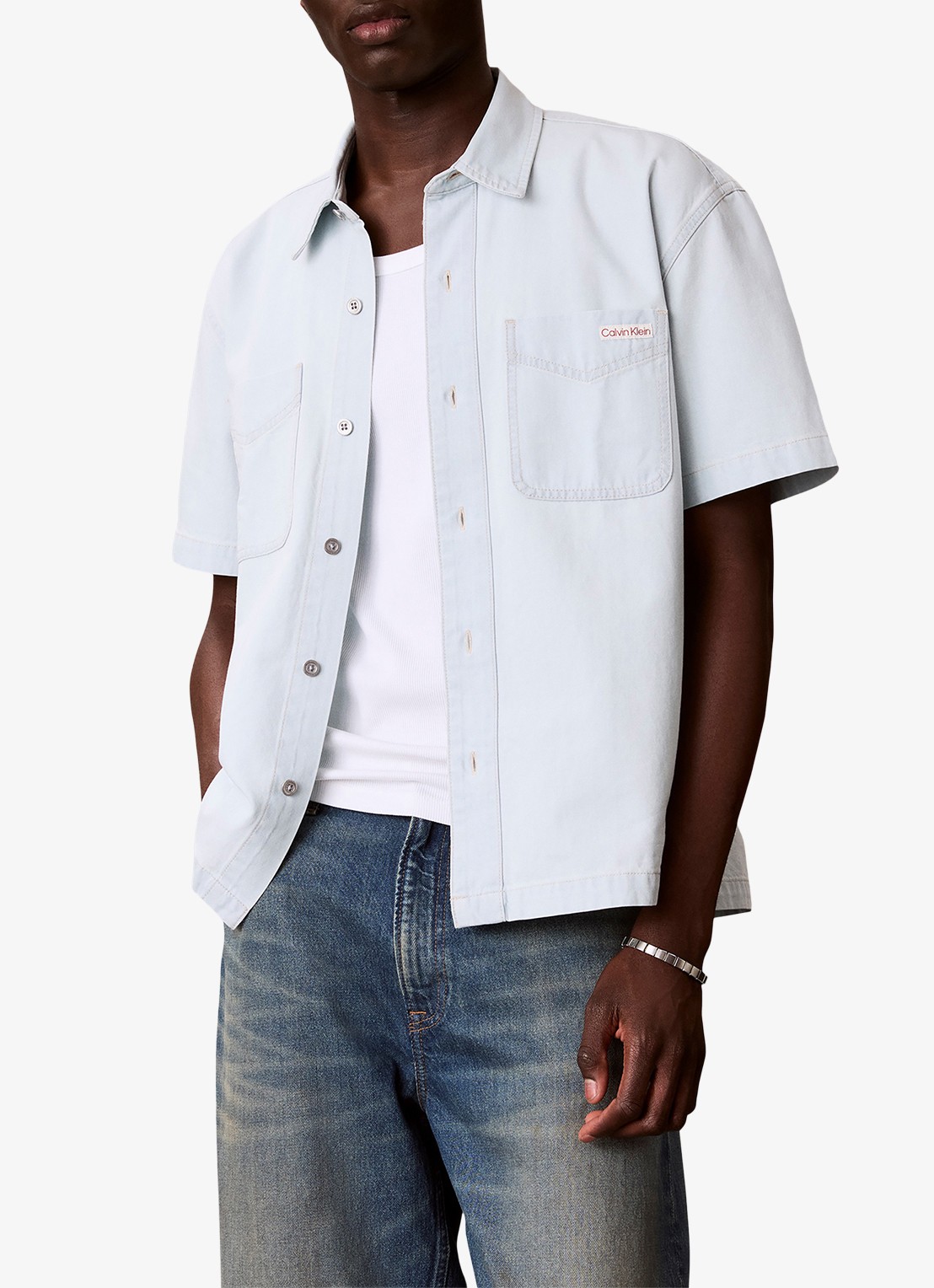 Calvin Klein Regular fit overhemd met logo - detail 4 lichtblauw