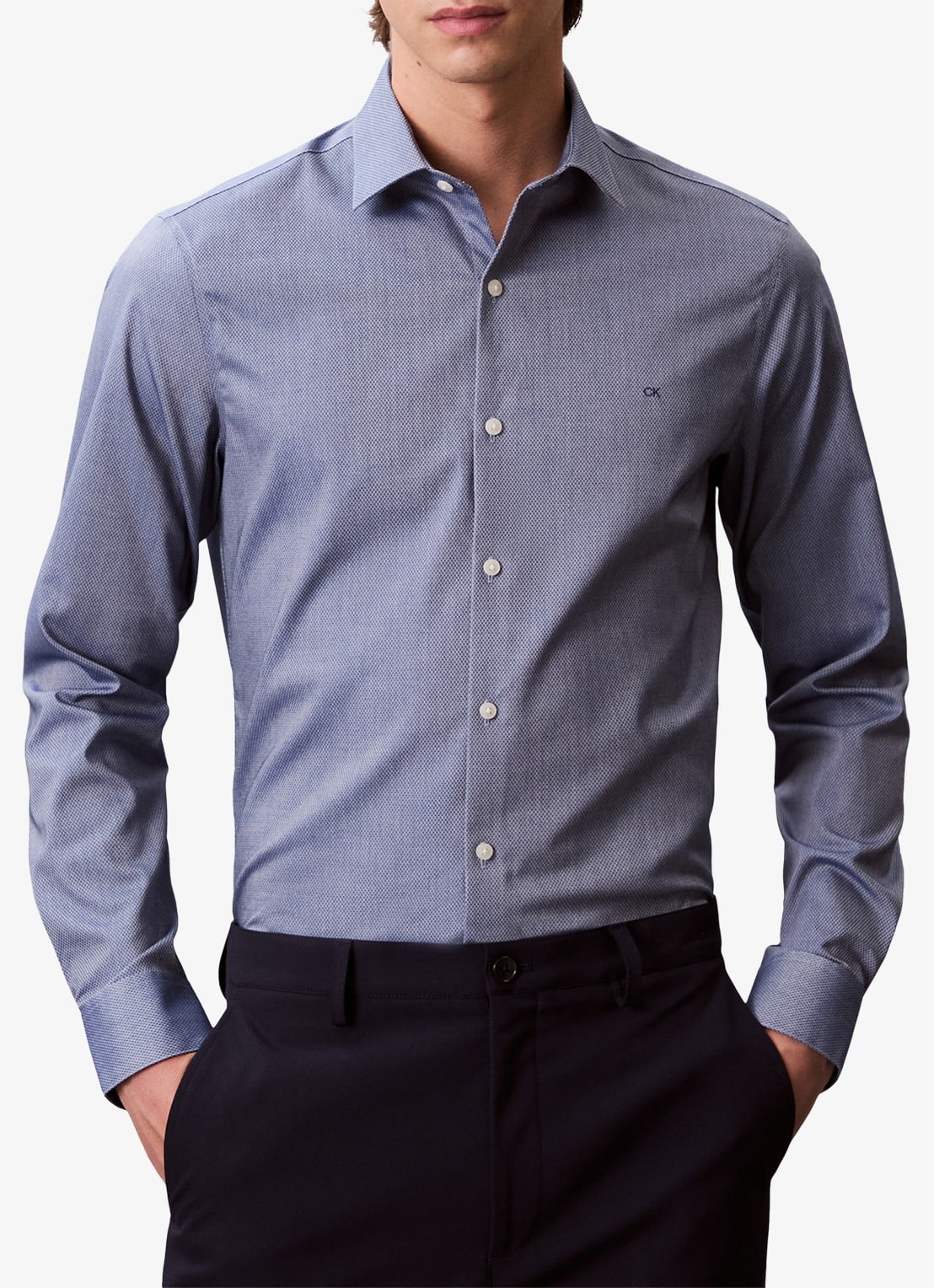 Calvin Klein Regular fit overhemd met logoborduring - voorkant 5 blauw
