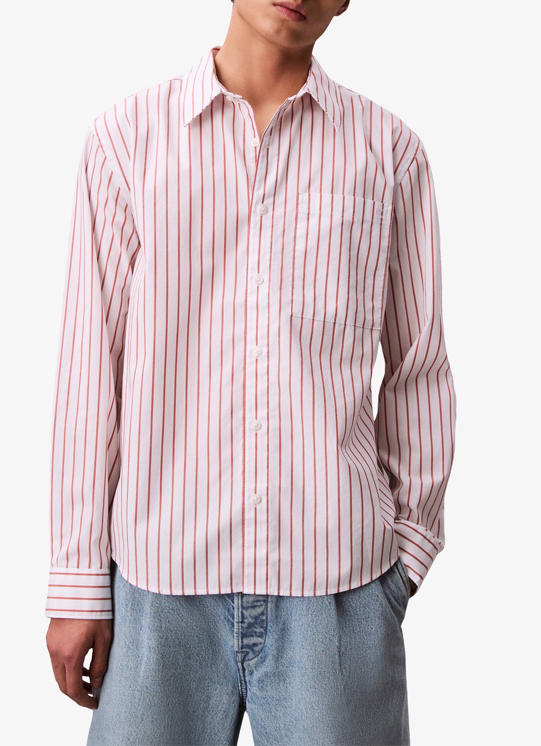 Calvin Klein Regular fit overhemd met streepprint - detail 3 rood