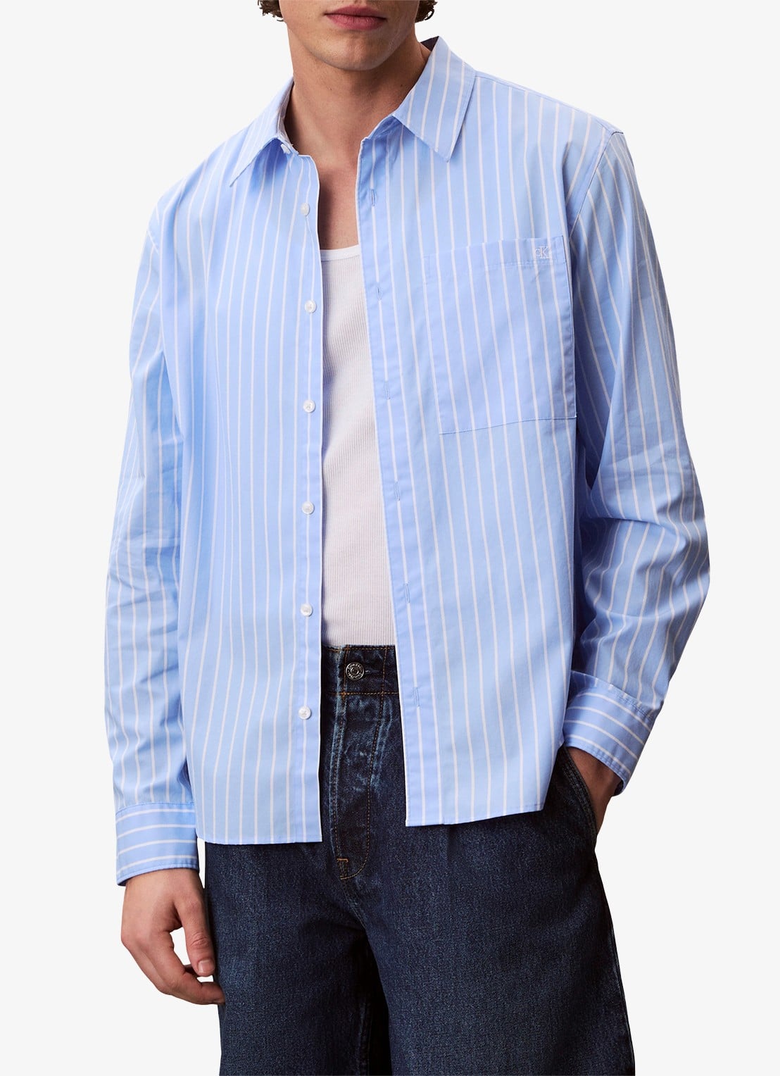 Calvin Klein Regular fit overhemd met streepprint - detail 4 blauw