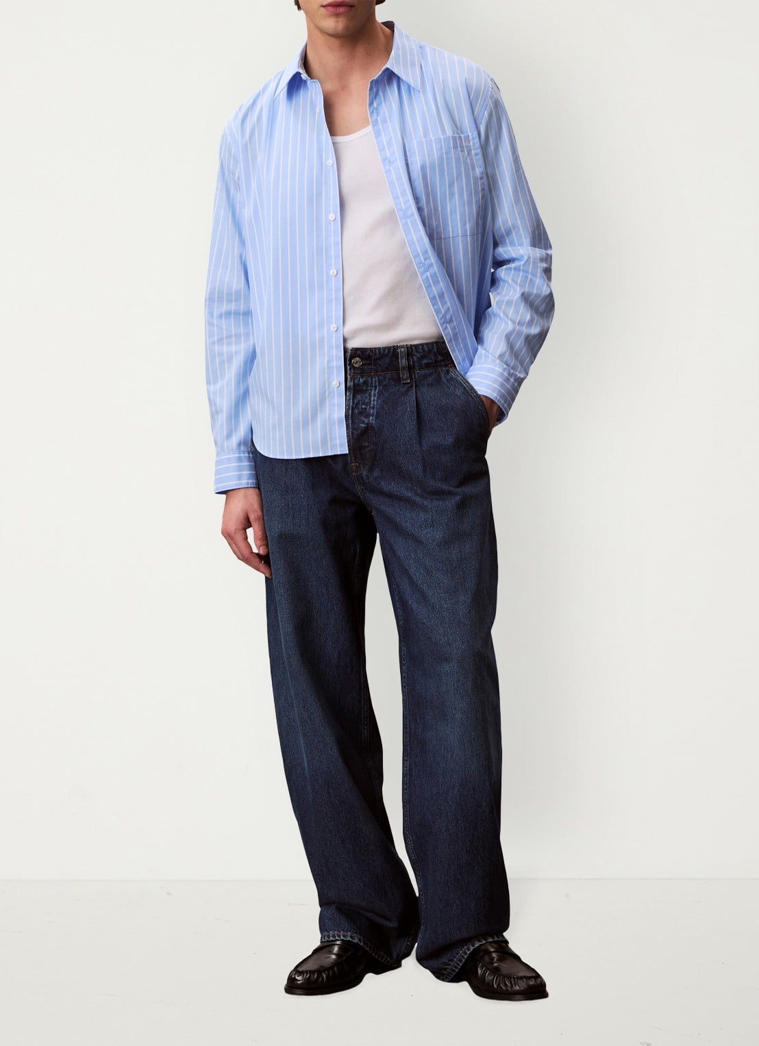 Calvin Klein Regular fit overhemd met streepprint - voorkant 2 blauw