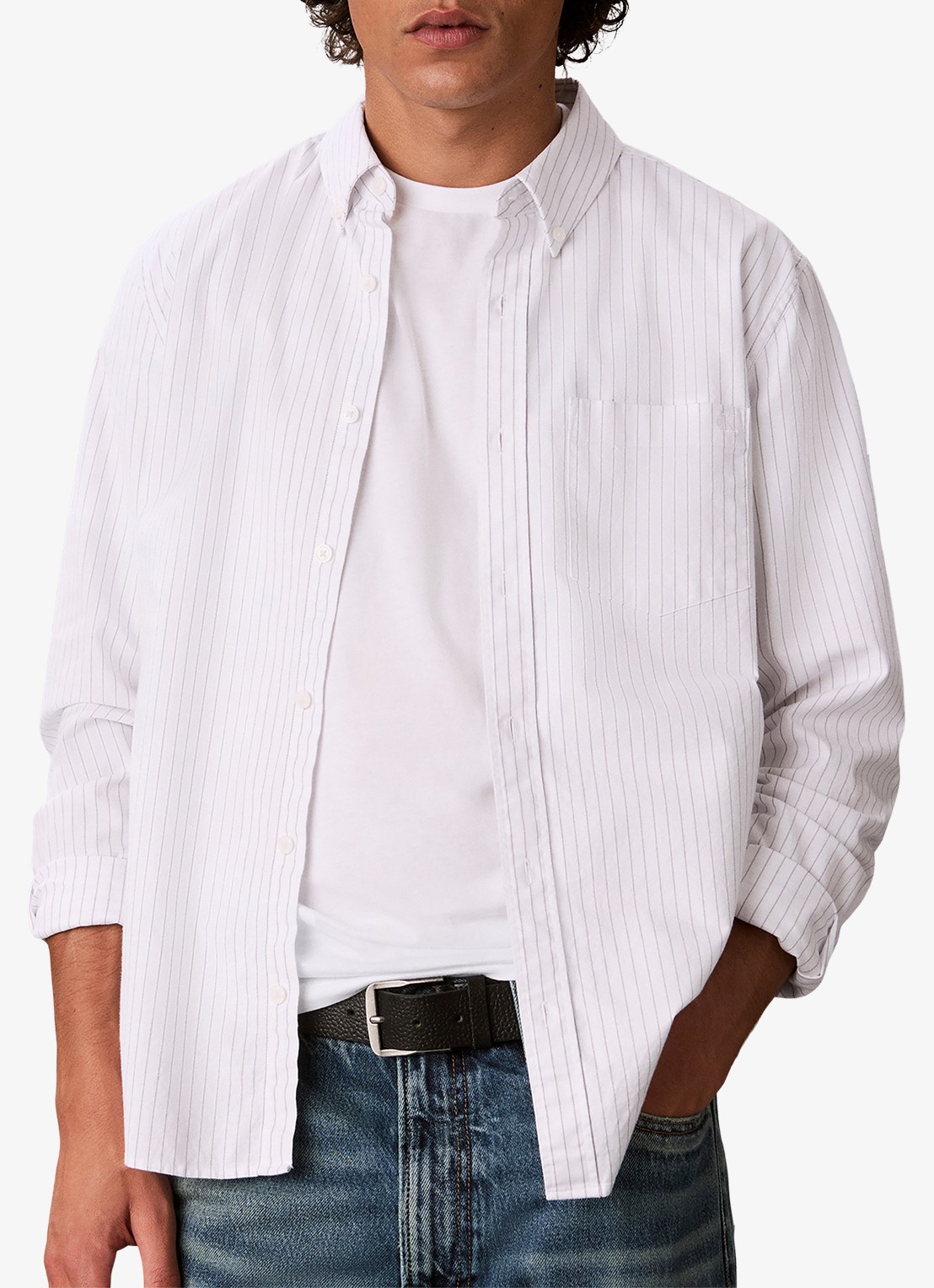 Calvin Klein Regular fit overhemd met streepprint - detail 4 wit