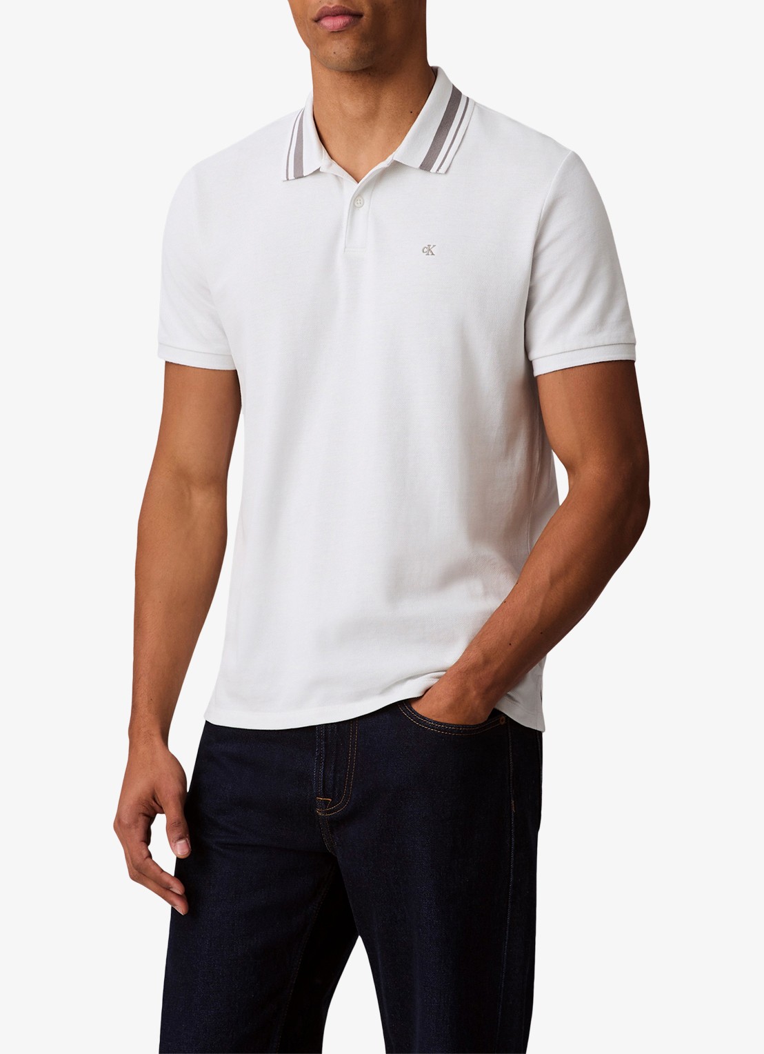 Calvin Klein Regular fit polo met logoborduring - detail 4 wit