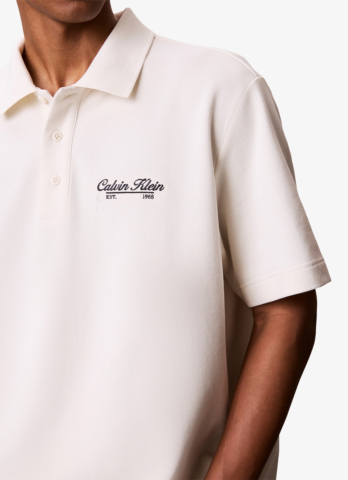 Calvin Klein Regular fit polo met logoborduring - detail 6 ivoor