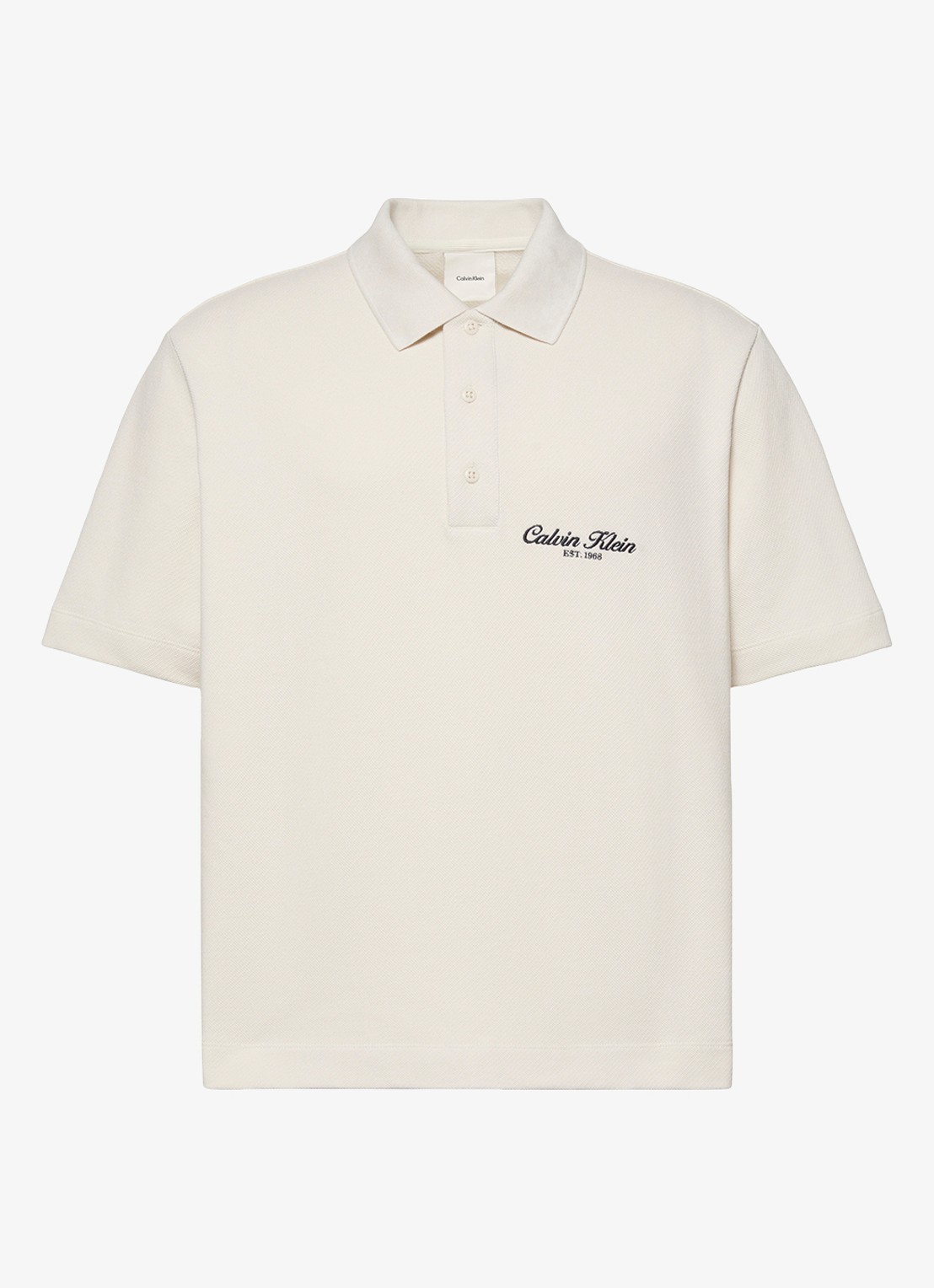 Calvin Klein Regular fit polo met logoborduring - voorkant 2 ivoor