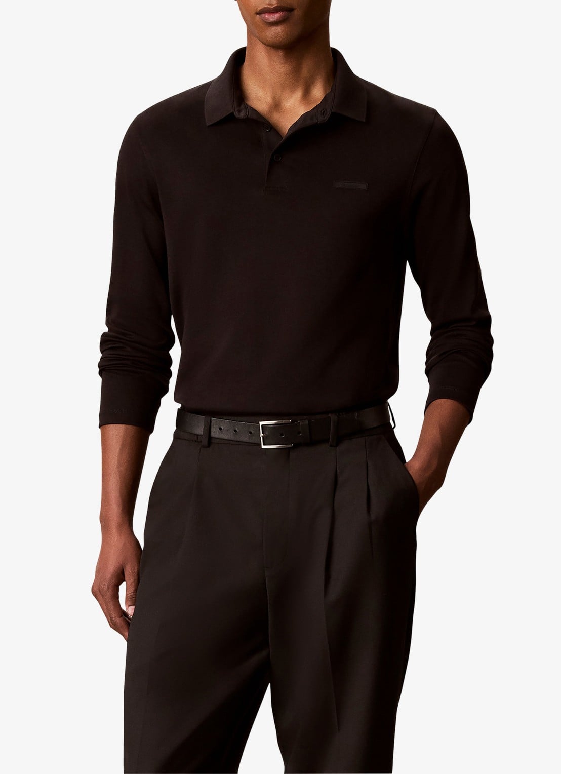 Calvin Klein Regular fit polo met logoborduring - detail zwart