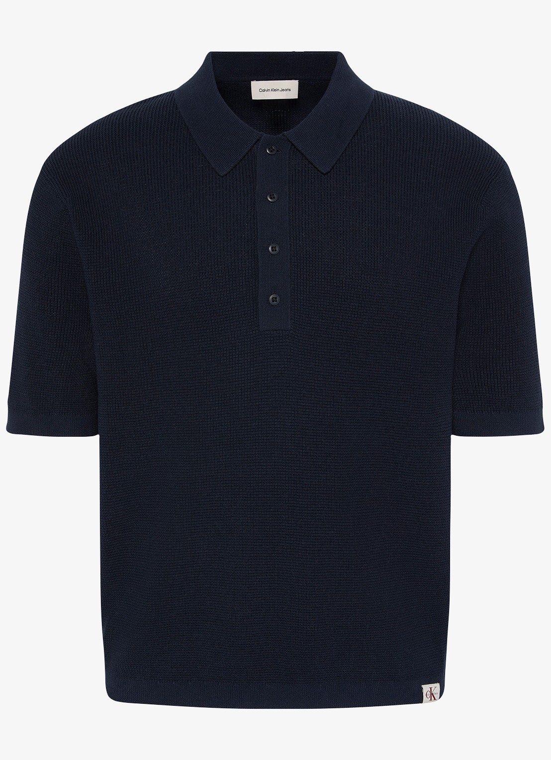 Calvin Klein Regular fit polo met structuur - voorkant donkerblauw