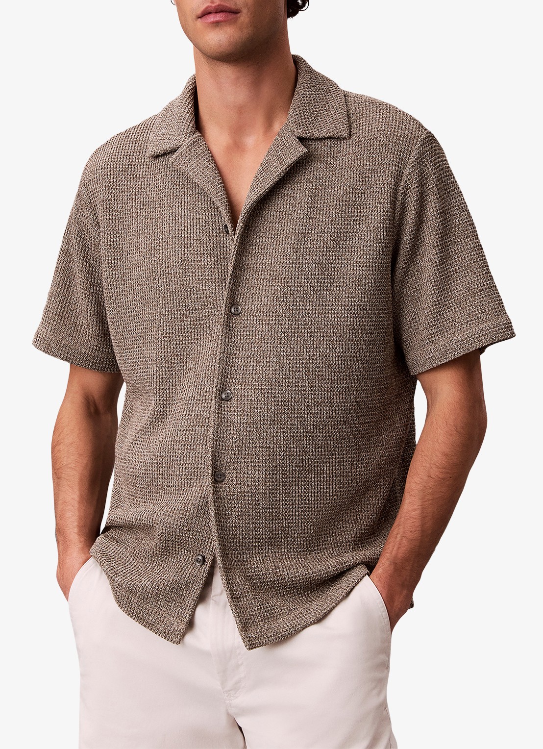 Calvin Klein Regular fit polo met structuur - detail 4 lichtbruin