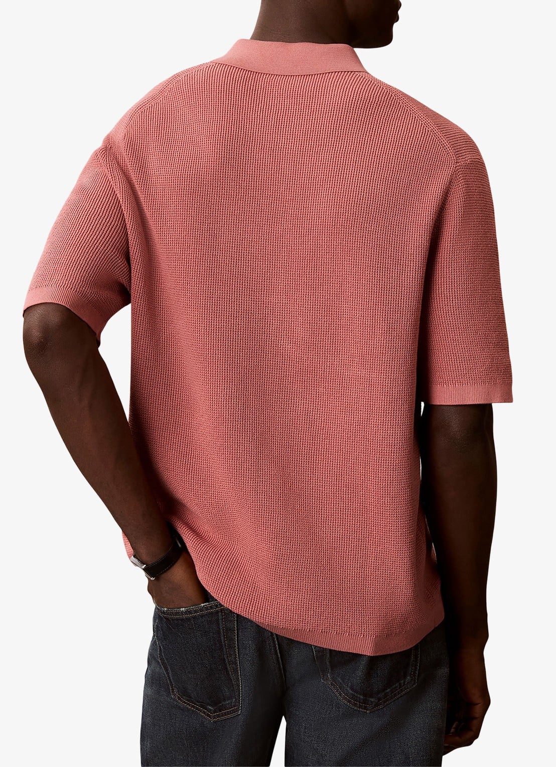 Calvin Klein Regular fit polo met structuur - achterkant lichtrood