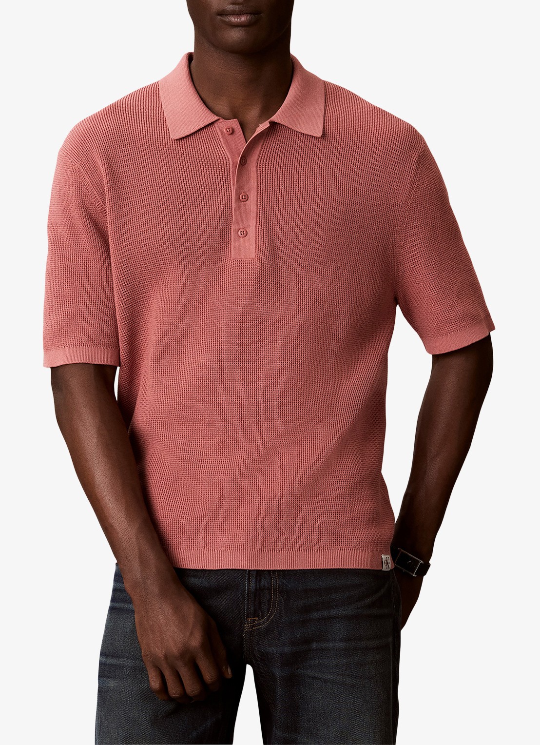 Calvin Klein Regular fit polo met structuur - detail 3 lichtrood