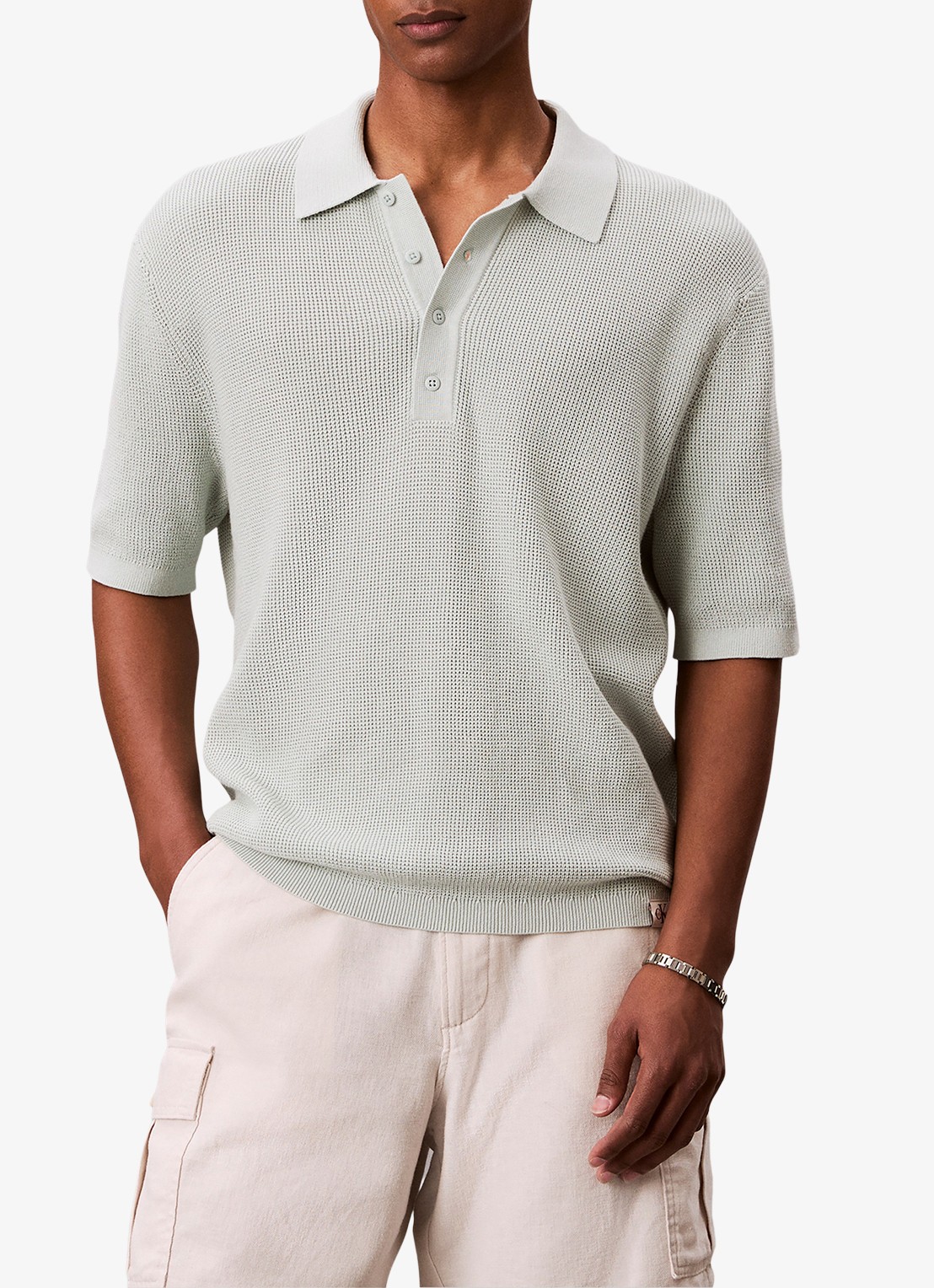Calvin Klein Regular fit polo met structuur - detail 3 grijs