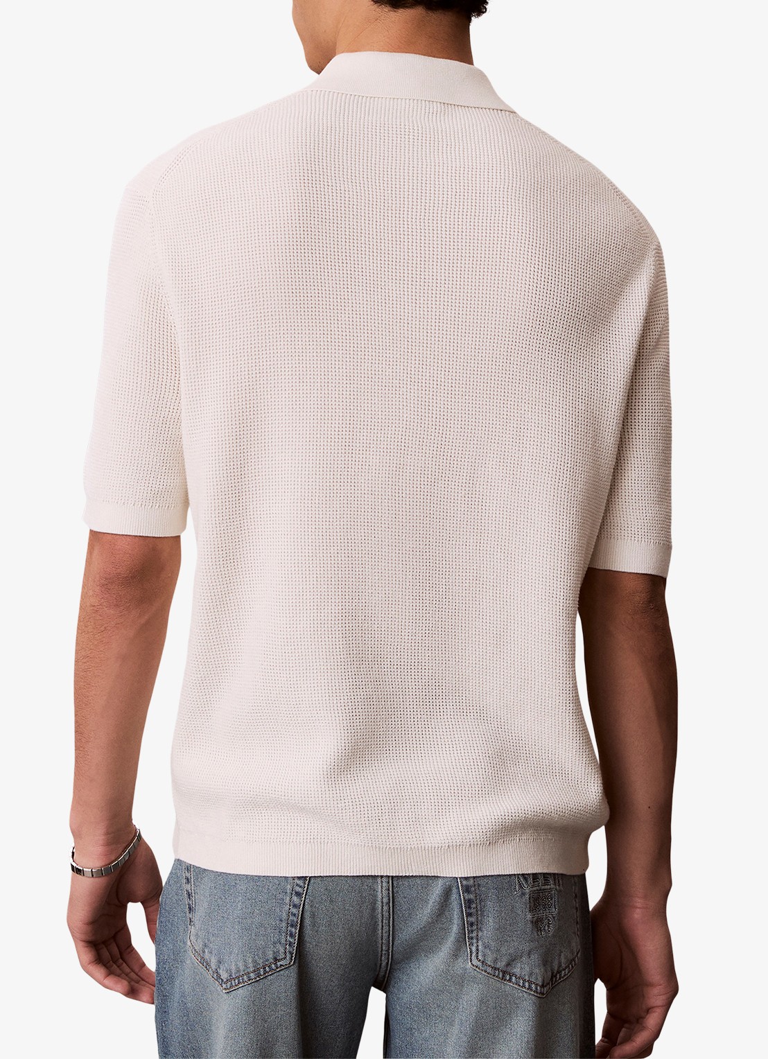 Calvin Klein Regular fit polo met structuur - achterkant ivoor