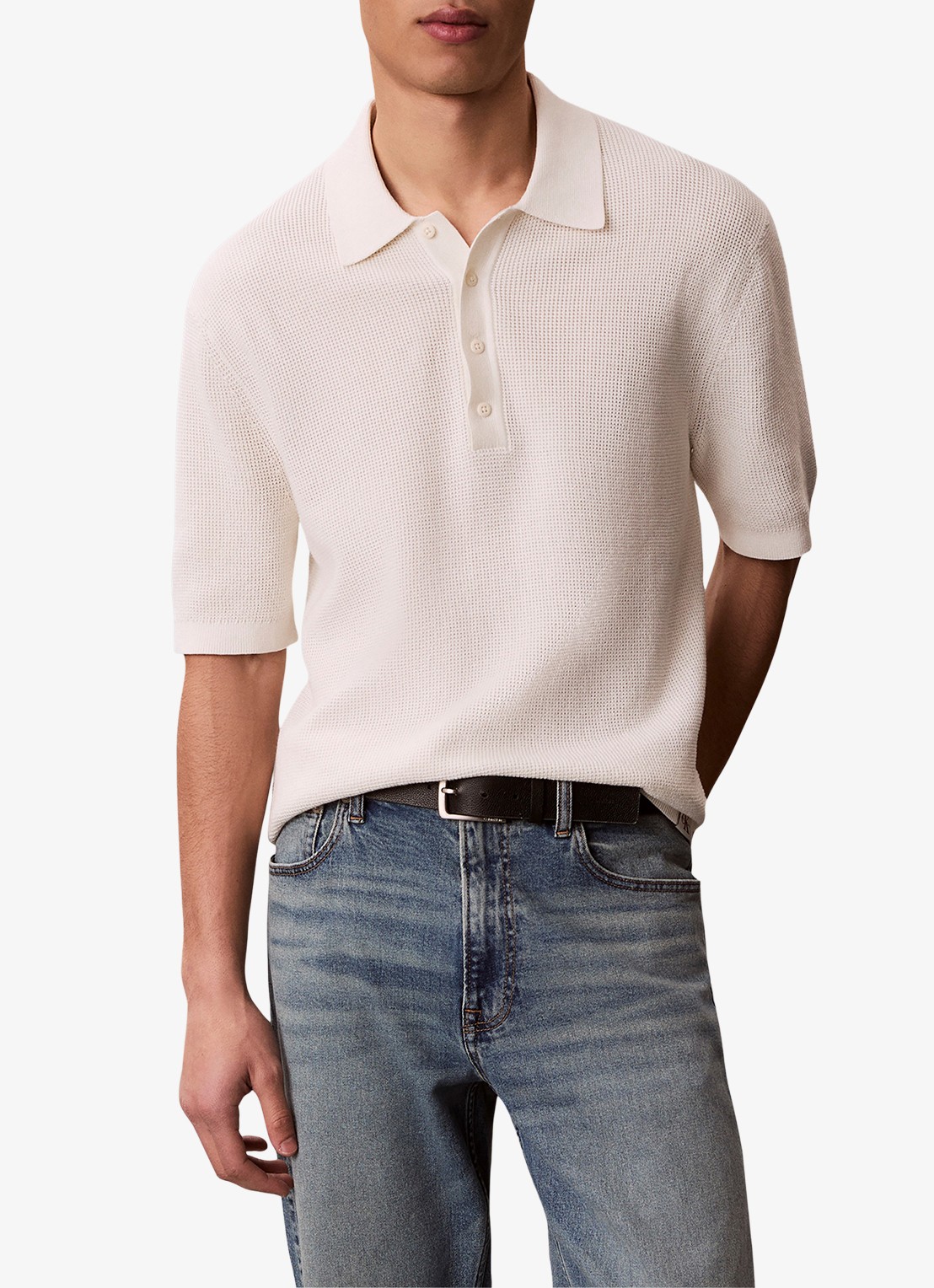Calvin Klein Regular fit polo met structuur - detail 4 ivoor