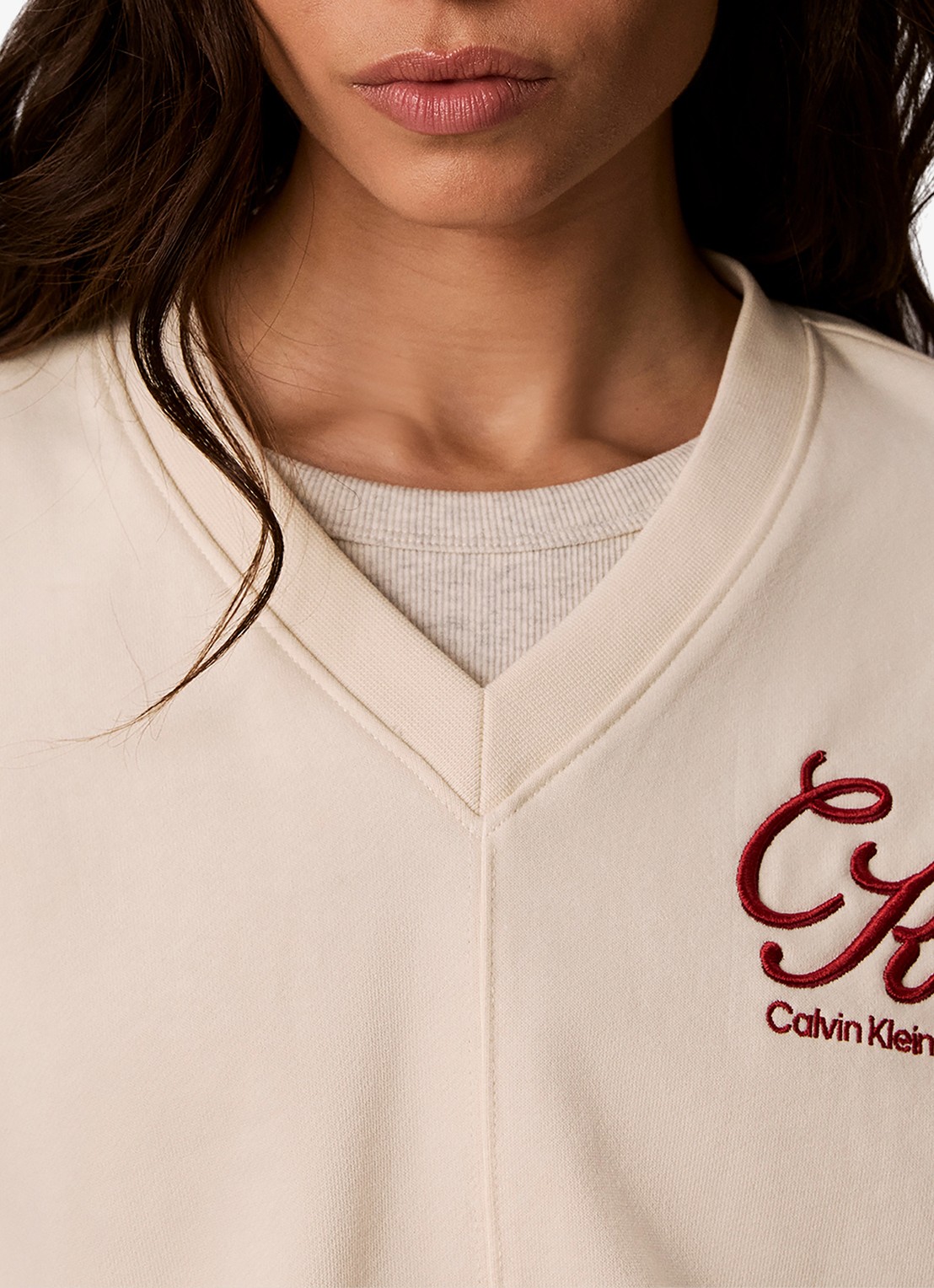 Calvin Klein Relaxed Terry sweater met logo - detail 4 perzikroze
