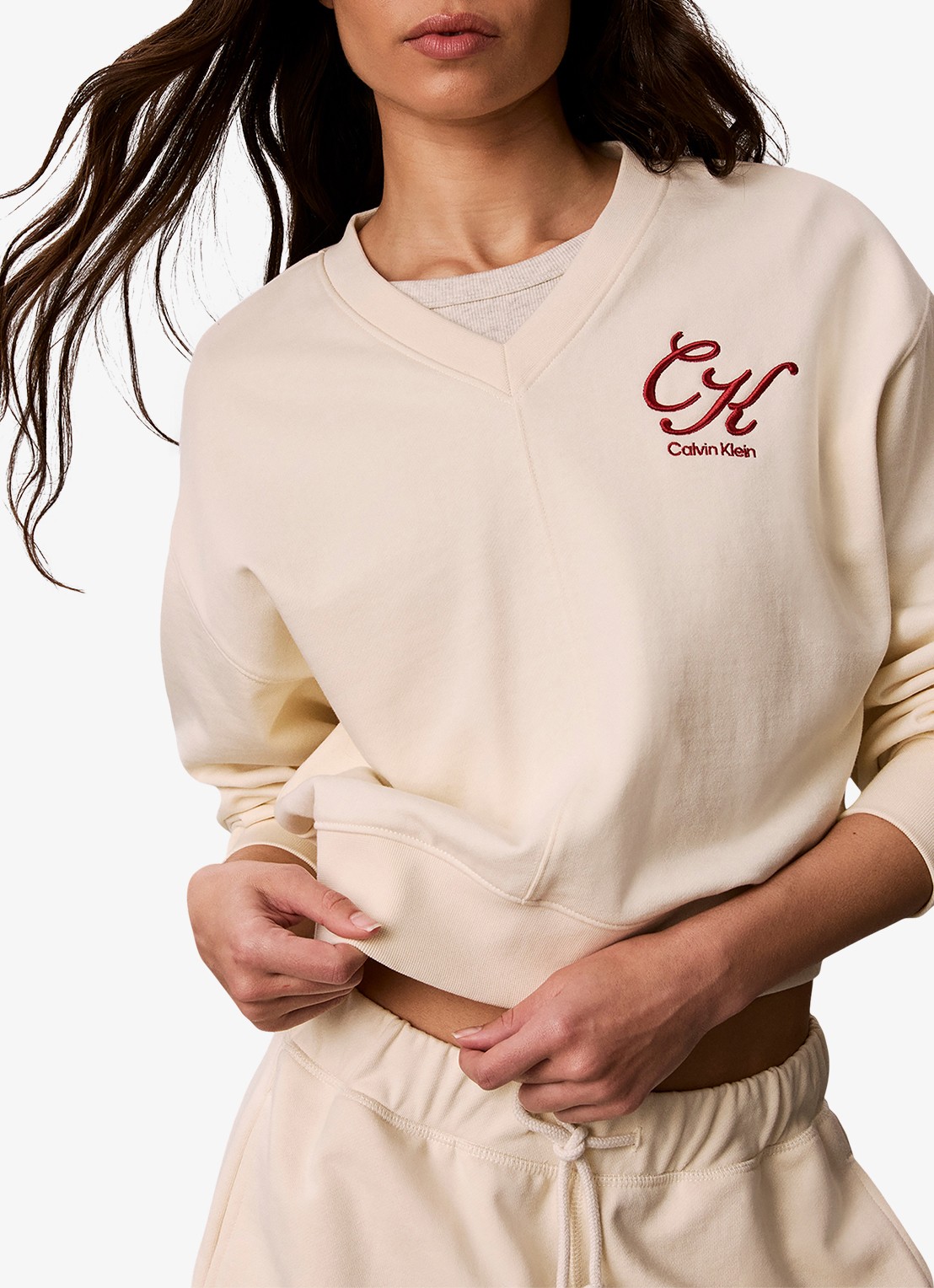 Calvin Klein Relaxed Terry sweater met logo - detail 5 perzikroze