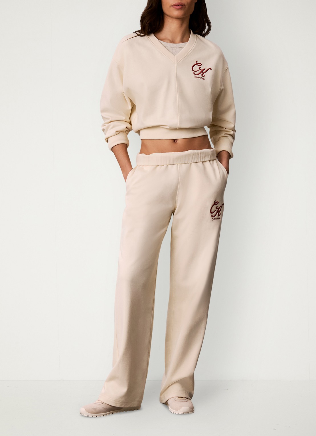 Calvin Klein Relaxed Terry sweater met logo - voorkant 2 perzikroze