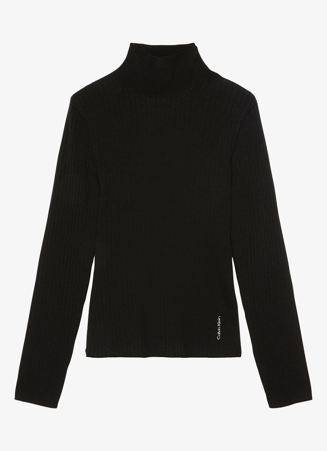 Calvin Klein Ribgebreide coltrui van merinowol - voorkant 4 zwart