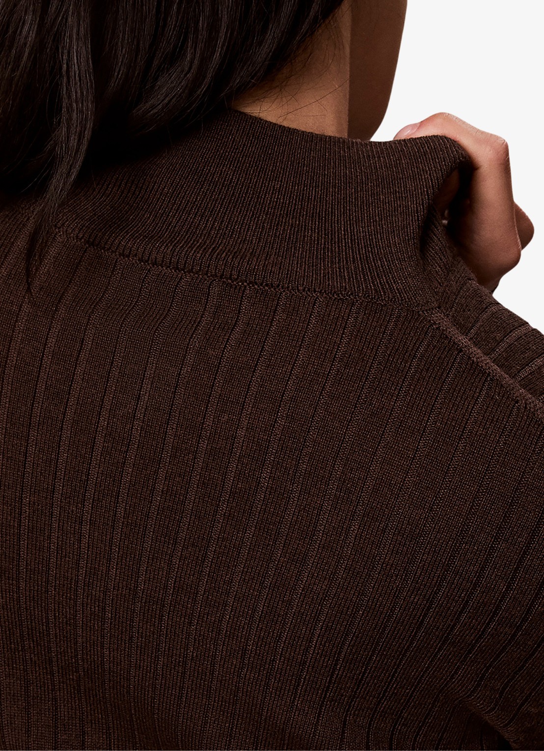 Calvin Klein Ribgebreide coltrui van merinowol - detail 5 chocoladebruin