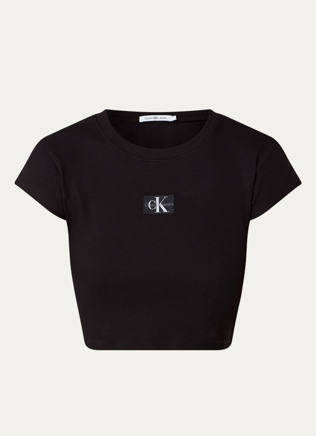 Calvin Klein Ribgebreide crop top met logo - voorkant 2 zwart