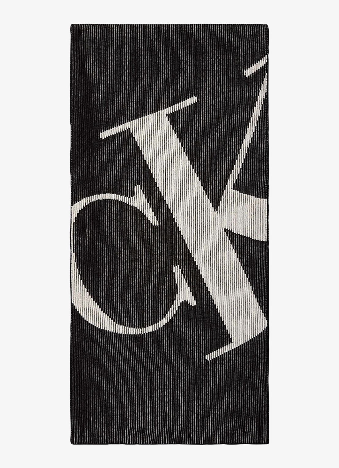 Calvin Klein Ribgebreide sjaal met logoprint 170 x 28 cm - voorkant 3 antraciet