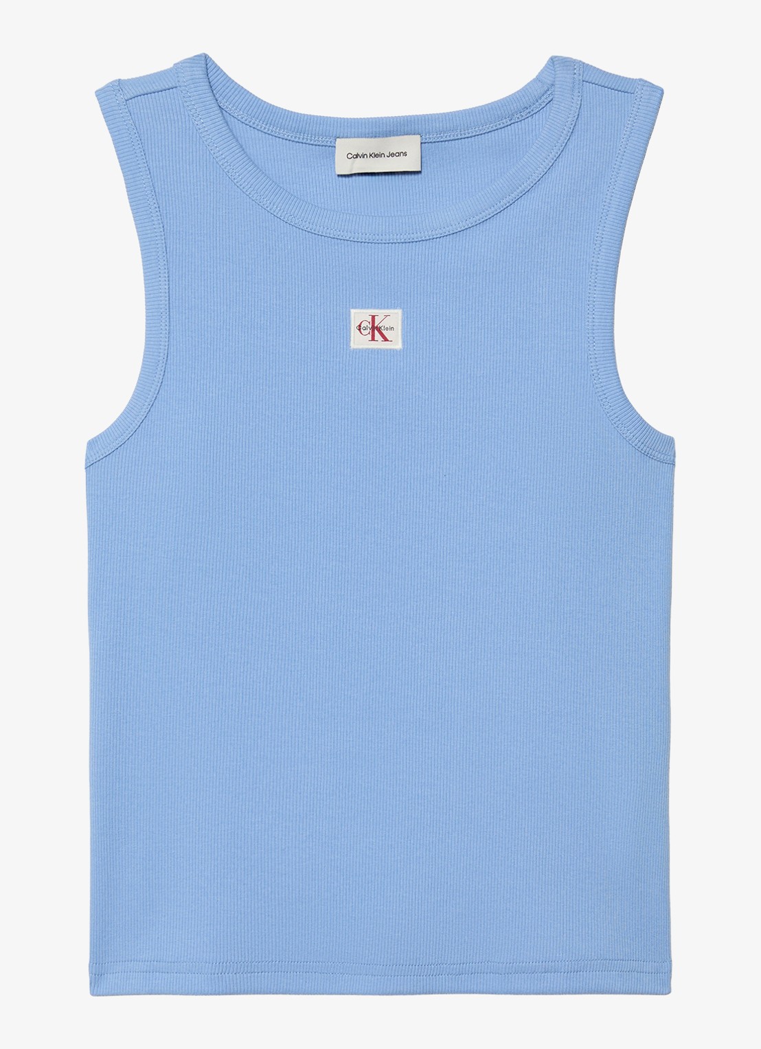 Calvin Klein Ribgebreide tanktop met logo - voorkant 3 blauw