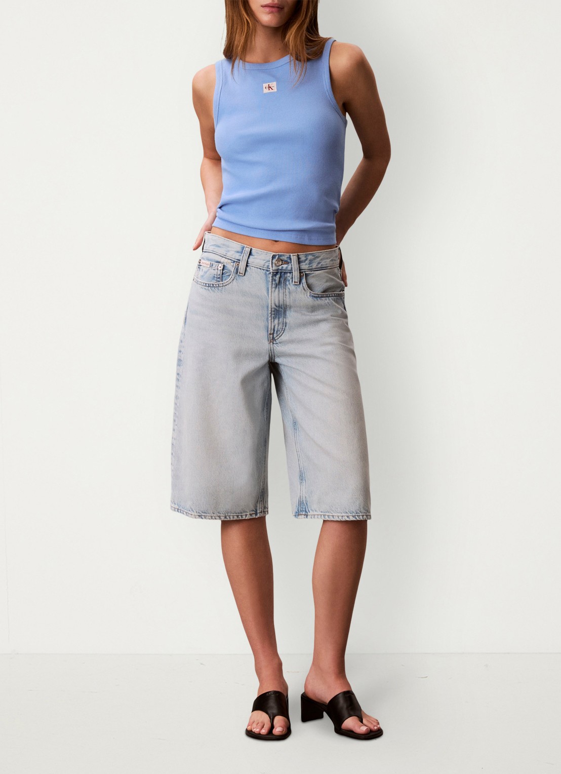 Calvin Klein Ribgebreide tanktop met logo - voorkant 4 blauw