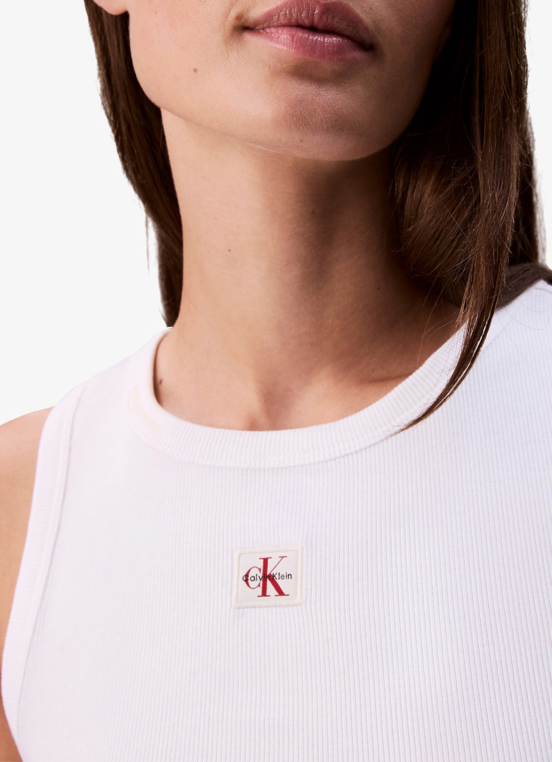 Calvin Klein Ribgebreide tanktop met logo - detail 4 wit