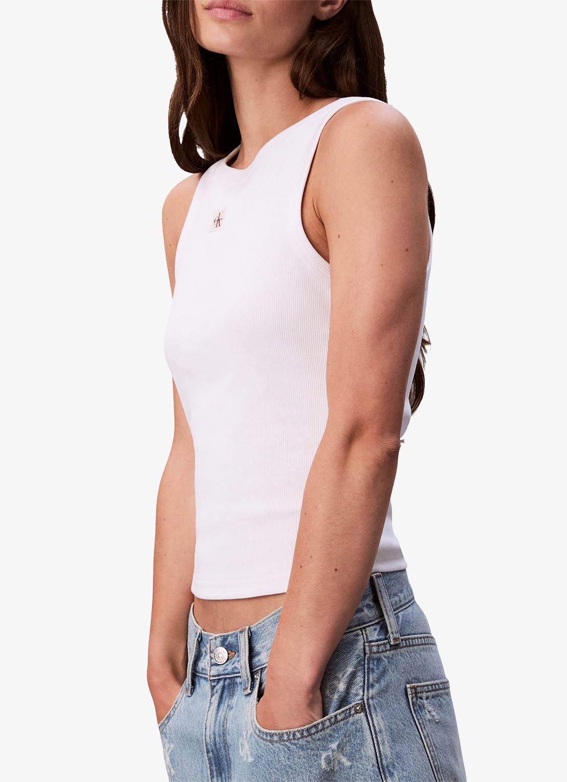 Calvin Klein Ribgebreide tanktop met logo - detail 5 wit